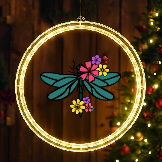 dragonfly with colorful flowers LED Christmas Window Lights