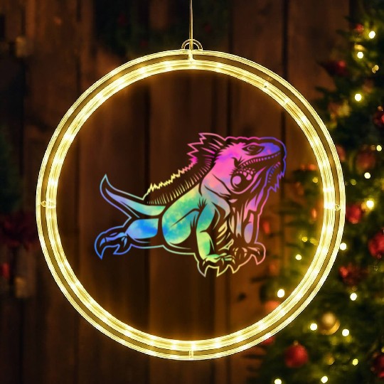 Colorful Lizard Iguana Reptile Lover LED Christmas Window Lights