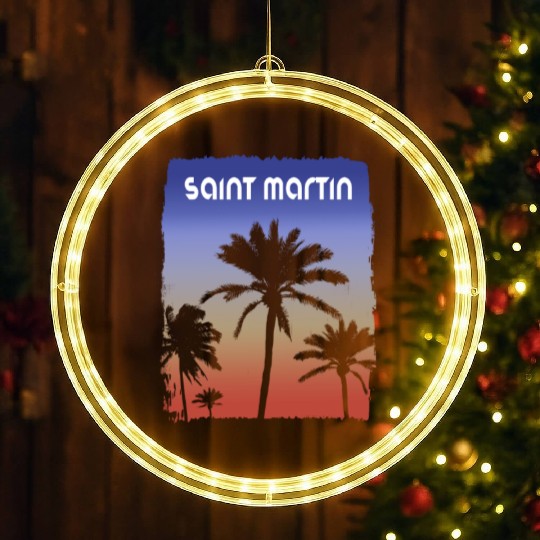 Saint Martin Sunset Vacation Souvenir Palm Tree LED Christmas Window Lights