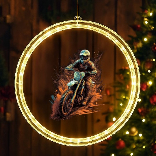 Dirt Bike Offroad Riding Motocross Biker LED Christmas Window Lights