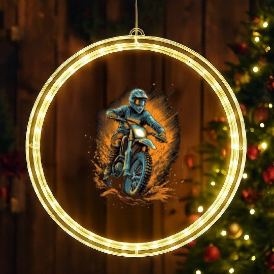 Dirt Bike Offroad Riding Motocross Biker LED Christmas Window Lights