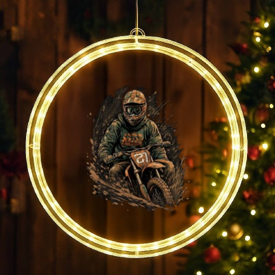Dirt Bike Biker Stuck in Mud Offroad Rider LED Christmas Window Lights
