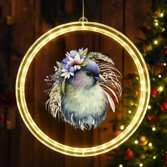 Cute Kiwi Bird Flower Crown Floral Exotic Birds LED Christmas Window Lights