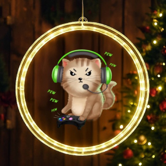 Cat Gaming Gift Video Games Lover Nerd Girl LED Christmas Window Lights