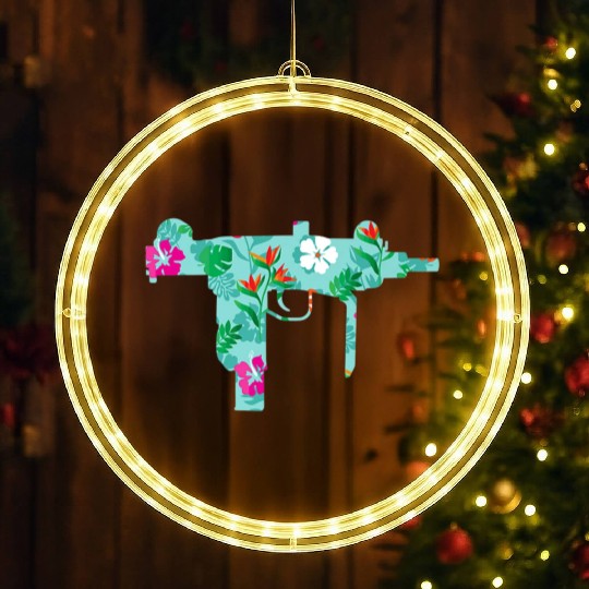 Tropical Gun Lover Firearm Beach Hawaiian LED Christmas Window Lights