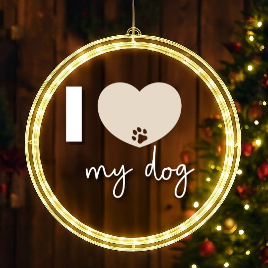 I Love My Dog Beige Heart LED Christmas Window Lights