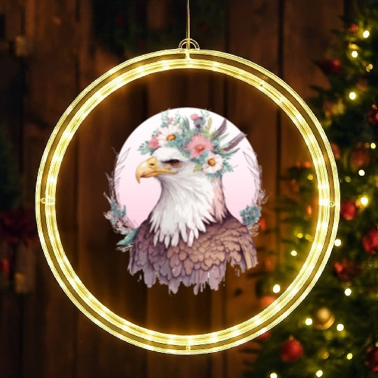 Birds Of Prey Bald Eagle Flower Crown Floral Birdi LED Christmas Window Lights