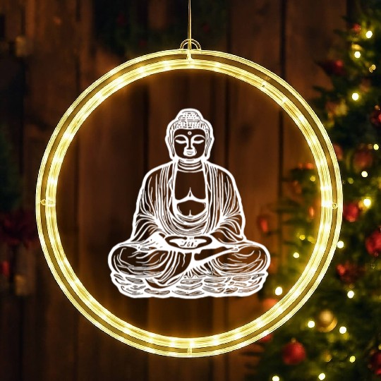 Far Eastern Buddha Lotus Meditation Tattoo Style LED Christmas Window Lights