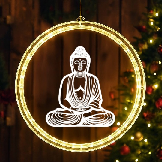 Deep Meditation Buddha Portrait Spiritual Nature LED Christmas Window Lights