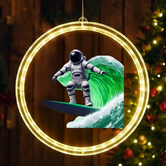 Green waves surfing astronaut LED Christmas Window Lights