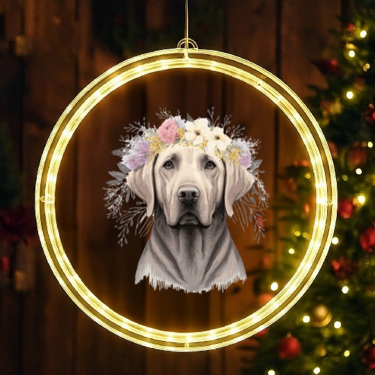 Cute Labrador Retriever Flower Crown Pet Dog Flora LED Christmas Window Lights