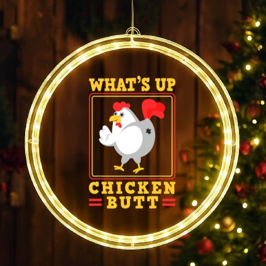 Funny Farmer Animal Pet Whats Up Chicken Butt LED Christmas Window Lights