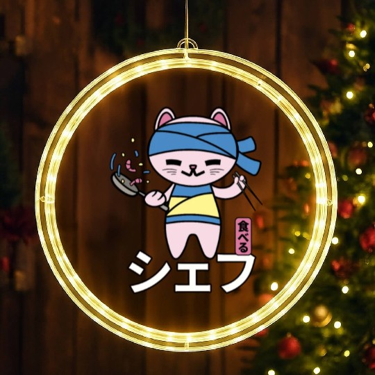 Japanese Cat Kawaii Chef Anime Cook Food LED Christmas Window Lights