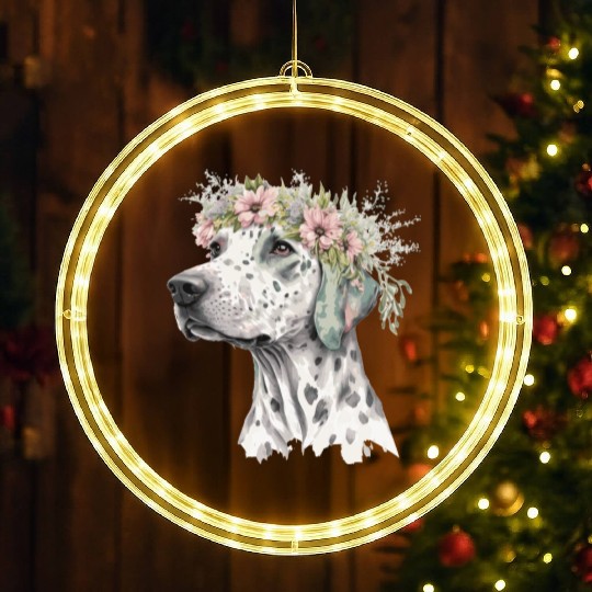Cute Dalmatian Flower Crown Pet Dog Breed Floral P LED Christmas Window Lights