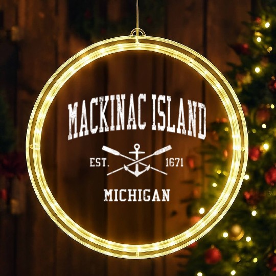Mackinac Island Mi Crossed Oars Boat Anchor Sports LED Christmas Window Lights