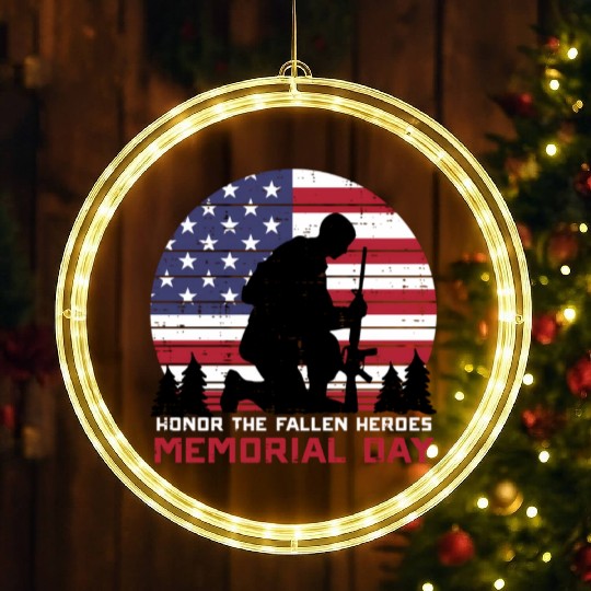 Honor The Fallen Heroes Memorial Day Us Flag LED Christmas Window Lights