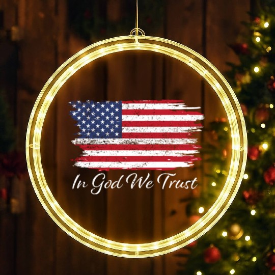 In God We Trust Us Flag Patriotic LED Christmas Window Lights