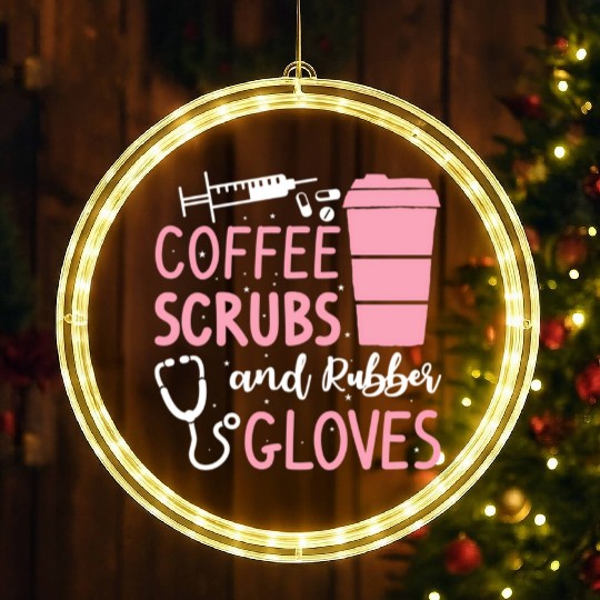 Coffee Scrubs And Rubber Gloves Medical Nurse Doct LED Christmas Window Lights