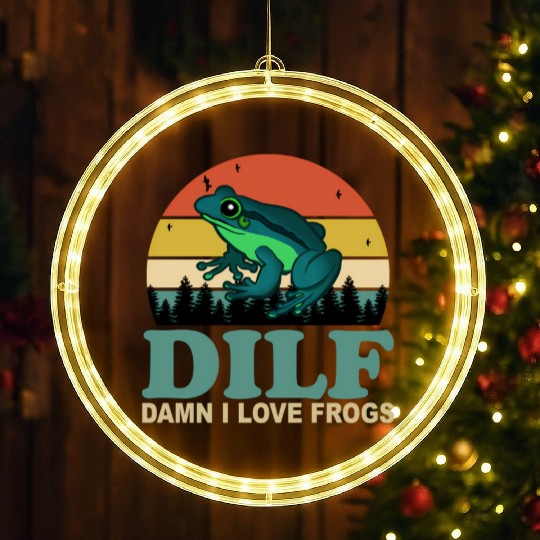 Dilf-Damn I Love Frogs Saying Frog-Amphibian LED Christmas Window Lights
