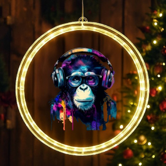 Banksy DJ Monkey with Headphones LED Christmas Window Lights