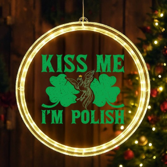 St PatricDay Kiss Me I'M Polish Shenanigans LED Christmas Window Lights