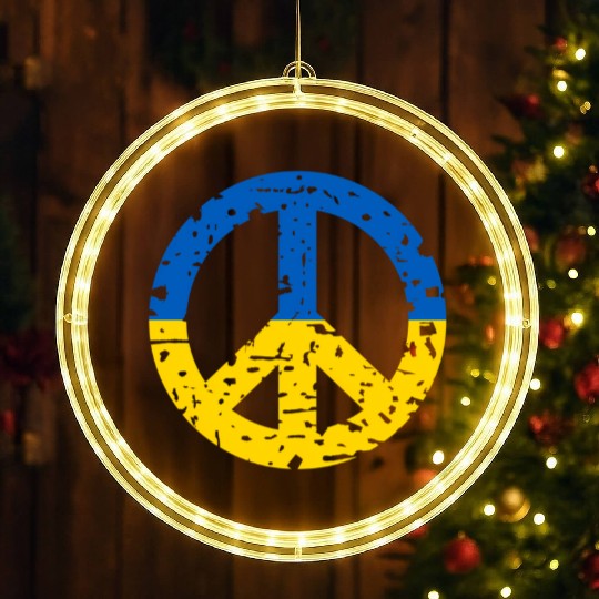 Ukraine Peace Sign Ukrainian Flag Colors LED Christmas Window Lights