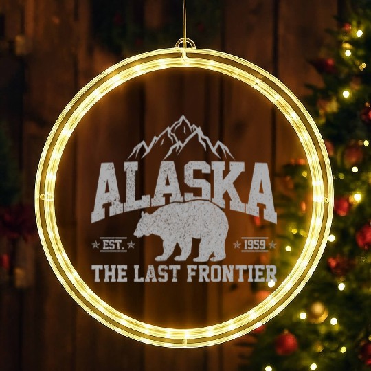 Alaska The Last Frontier Est 1959 Grizzly Bear Mou LED Christmas Window Lights
