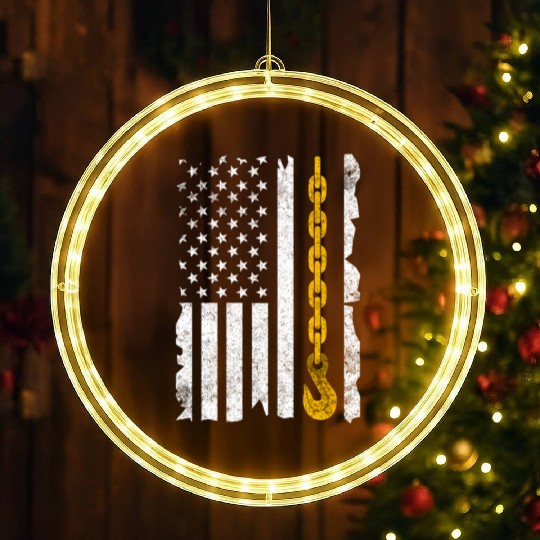 Tow Truck Us Flag Trucking Driver LED Christmas Window Lights