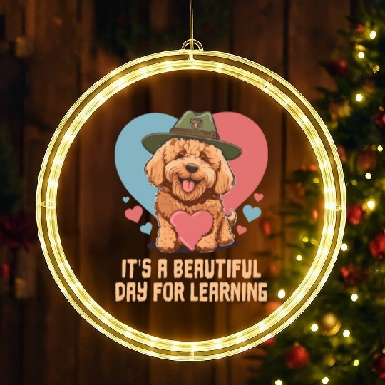 It's A Beautiful Day For Learning Goldendoodle LED Christmas Window Lights