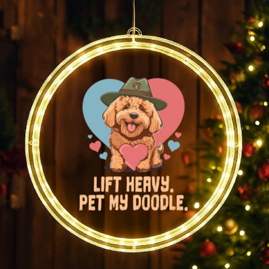 Lift Heavy Pet My Doodle Goldendoodle Dog Dad LED Christmas Window Lights