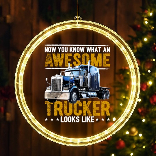 Awesome Trucker Big Rig Semi-Trailer Truck Driver LED Christmas Window Lights