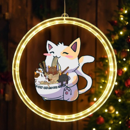 Kawaii Neko Cat Ramen Bowl Anime Japanese Noodles LED Christmas Window Lights