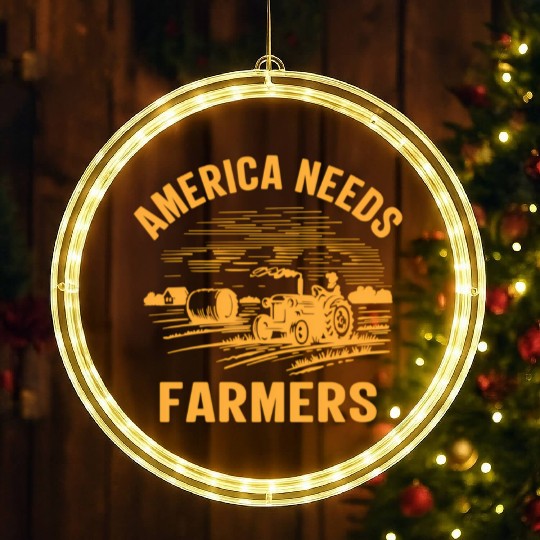 Farmer Tractor For Patriotic Usa America Farmers LED Christmas Window Lights