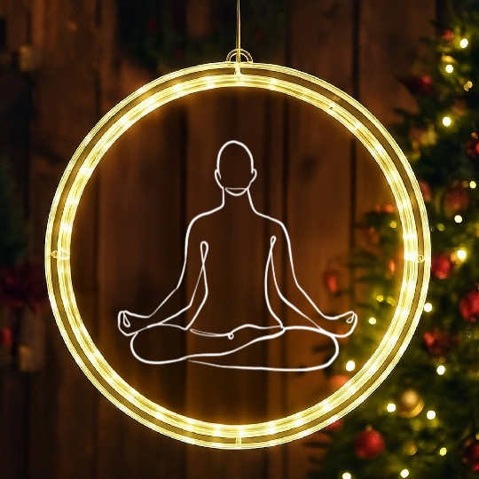 Yoga Teacher Namaste One Line Meditation Buddhism LED Christmas Window Lights