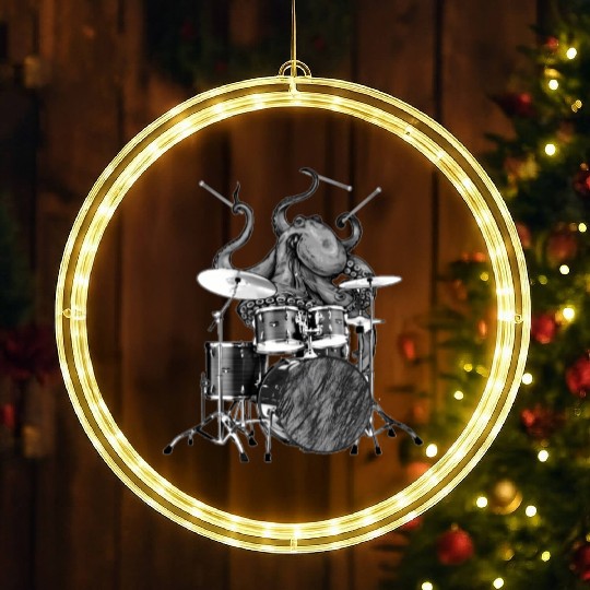 Octopus Playing Drums Drummer Ocean Creature Band LED Christmas Window Lights