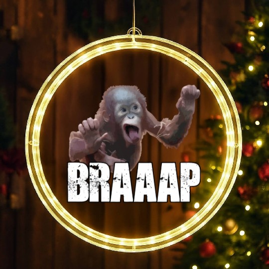 Braaap Monkey Face Riding A Motocross LED Christmas Window Lights