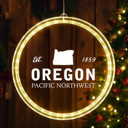 Oregon Est 1859 Pacific Northwest Us Flag LED Christmas Window Lights
