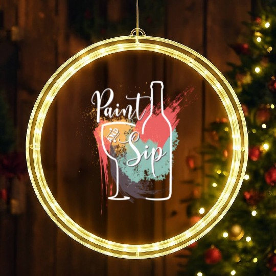Paint And Sip Party Night Wine And Canvas Novelty LED Christmas Window Lights