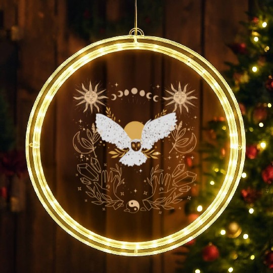 Dark Academia Tarot Card Sun Moon Crystals Owl LED Christmas Window Lights