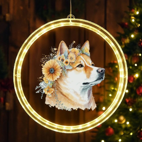 Watercolor Shiba Inu Sunflower Dog Breed Pet Puppy LED Christmas Window Lights