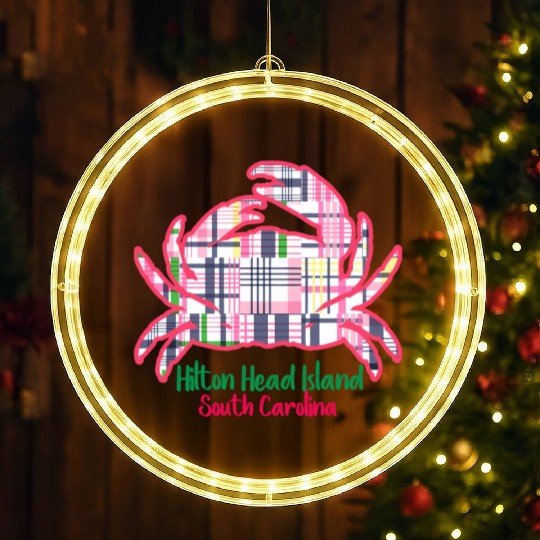 Hilton Head Island Preppy Plaid Crab LED Christmas Window Lights