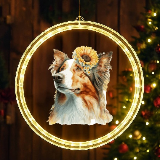 Cute Border Collie Sunflower Dog Breed Pet Puppy LED Christmas Window Lights