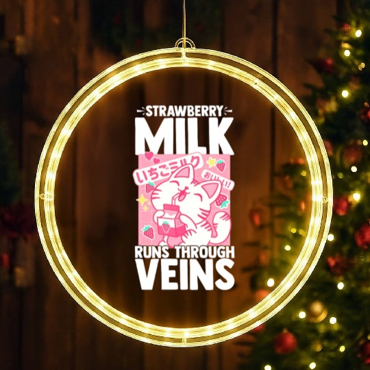 Strawberry Milk Shake Korean Vegan Japanese Drink LED Christmas Window Lights