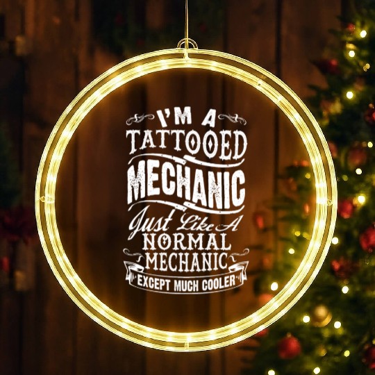 Funny Tattooed Mechanic LED Christmas Window Lights
