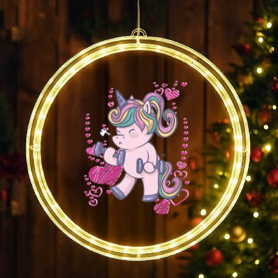 Unicorn trains in the gym and loves bodybuilding LED Christmas Window Lights