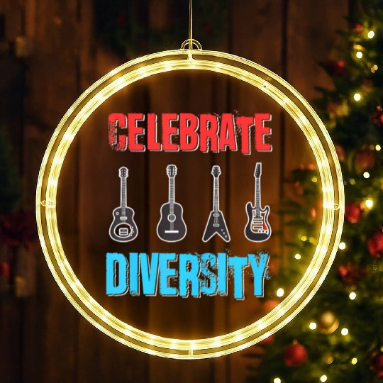 Celebrate Diversity Funny Guitar Player Musician LED Christmas Window Lights