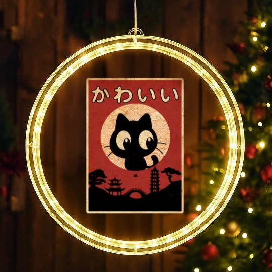 Vintage Kawaii Cat Japanese Black Anime LED Christmas Window Lights