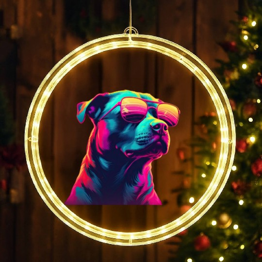 Retro Woof A Dog s Synthwave Adventure LED Christmas Window Lights