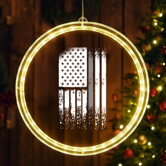 Correctional Officer - Us Flag Thin Silver Line LED Christmas Window Lights