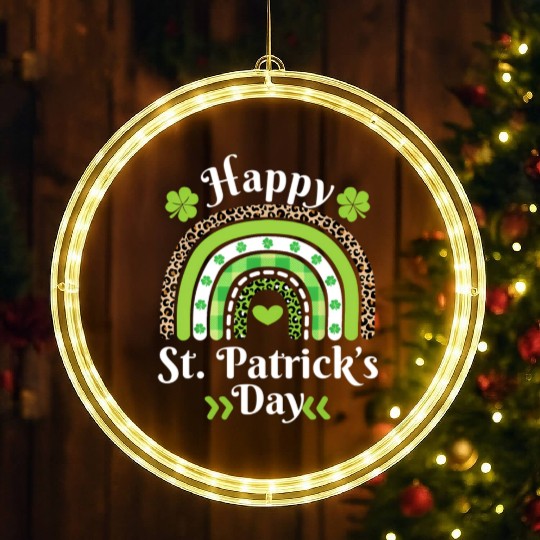 Happy St Patric Day Leopard Print Rainbow LED Christmas Window Lights